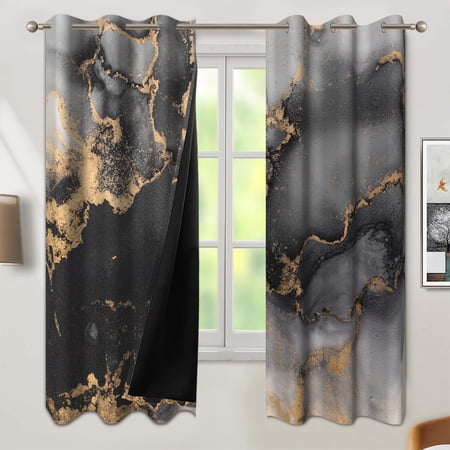 Pbobriich Black and Gray Blackout Curtains for Bedroom Living Room 2 Panels Modern Marble Pattern Blackout Curtains Abstract Curtains 42x84 Inches