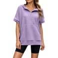 thumbnail image 2 of FASHOFT Half Zip up Hoodie Women Oversized Zipper Sweatshirt Short Sleeve Solid Pullover Spring Fall Tops Purple XXL, 2 of 6
