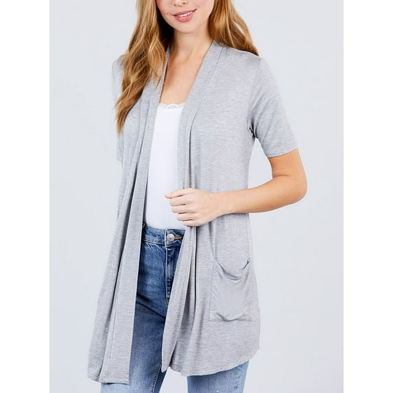 FashionMille Women Basic Casual Soft Jersey Elbow Sleeve Open Front Midi Cardigan w/Pockets