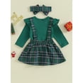 thumbnail image 4 of Wassery Infant Girl Christmas Holiday Party Outfits Clothes 3M 6M 9M 12M 18M Baby Girls Long Sleeve Romper+Santa/Tree Embroidery Suspender Plaid Skirt3Pcs Christmas Clothing for Newborn Girl, 4 of 9