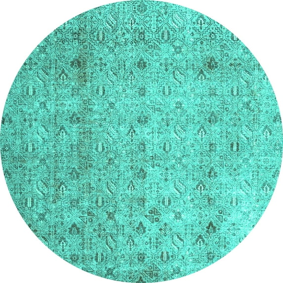 Ahgly Company Machine Washable Indoor Round Persian Turquoise Blue Traditional Area Rugs, 5' Round