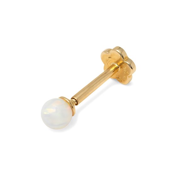 Solid 14k Yellow Gold 18G 3mm Created White Fire Opal Labret Cartilage Stud Body Piercing Stud for Women
