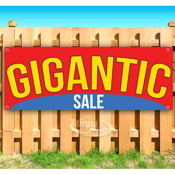 Gigantic Sale Curved Yellow On Red 13 oz Vinyl Banner With Metal Grommets