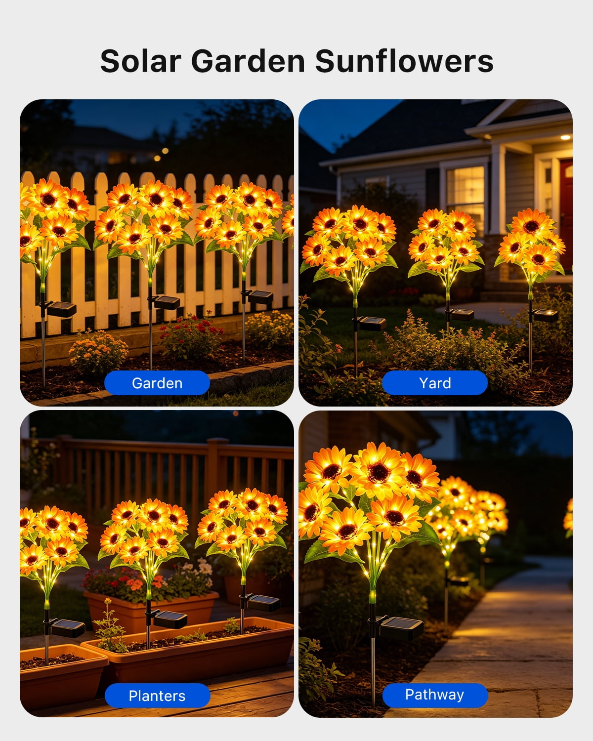 Yinghao 4 pack Solar Sunflower Lights, 6 Head LED Outdoor Waterproof Garden Flowers Petal Lighting Yard Decor for Planters, Birthday Gifts for Women