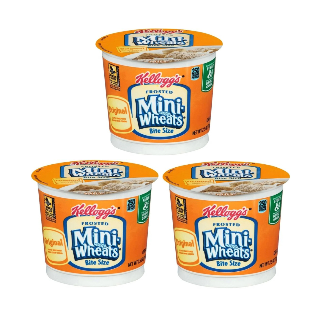 Kellogg's Frosted Mini-Wheats Cold Breakfast Cereal Cup, High-Fiber, Whole Grain, Original, 2.5oz (3-PACK)