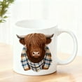 thumbnail image 1 of Taza de cerámica con bufanda a cuadros de vaca, taza de café o té con estampado de ganado escocés caprichoso para los entusiastas de la decoración., 1 of 2
