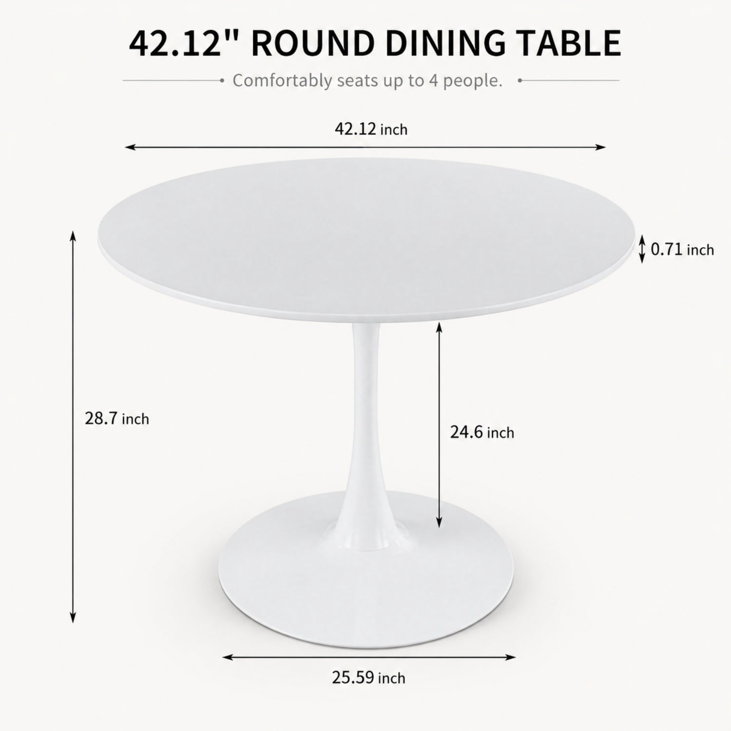 Miniyam 42" Round Pedestal Dining Table for 4-6, Small Kitchen Table with Wood Top, White