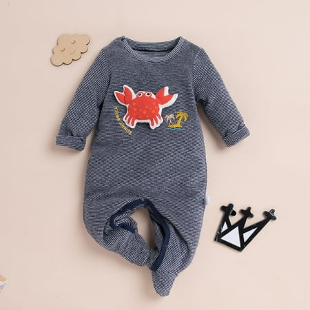 

Winter Thicken Sleepwear Newborn Baby Boy Girl Long Sleeve Stripe Romper