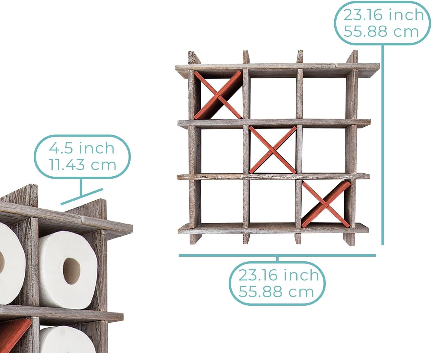 Comfify Tic Tac Toe Toilet Paper Holder, Metal, Freestanding or Wall-Mounted, Distressed White Bathroom Accessory