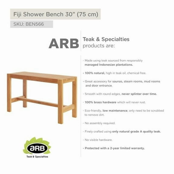 ARB TEAK & SPECIALTIES BEN566 Teak Shower Bench Fiji 30' (75 cm)