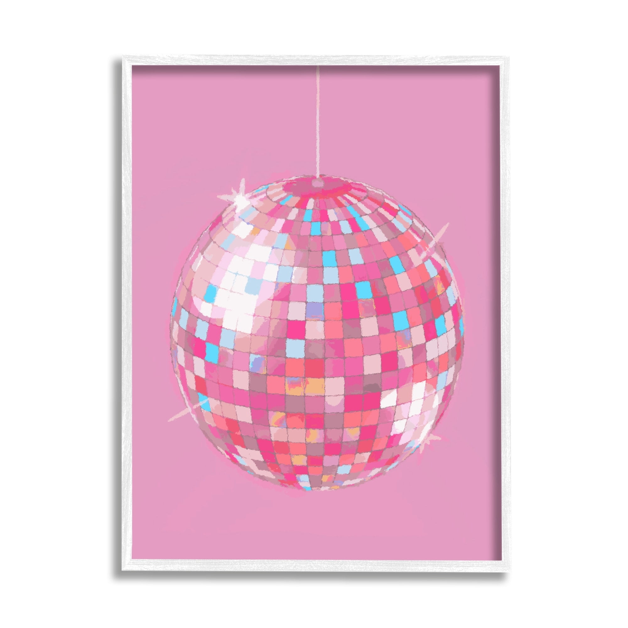 Stupell Industries Pink Disco Ball Groovy Pattern Beauty & Fashion Painting White Framed Art Print Wall Art