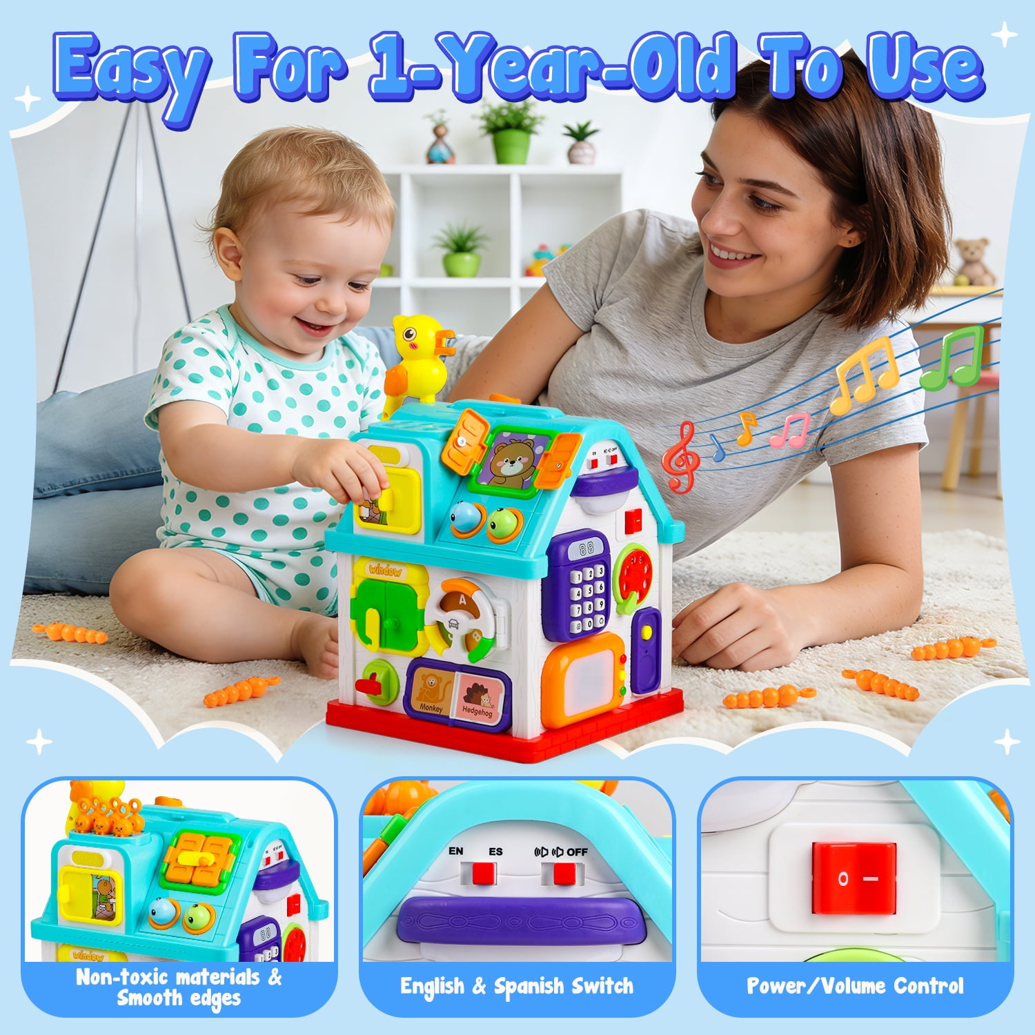 Beefunni Montessori Toddler Toy – Educational Musical Learning House for Boys & Girls, Baby Toys 6–12 Months, 1 Year Old Toys, Early Learning Activity Cube, Bilingual Kids Toy, Sensory Toys