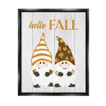 Stupell Industries Hello Fall Whimsical Gnomes Graphic Art Jet Black Floating Framed Canvas Print Wall Art, Design by CAD Designs