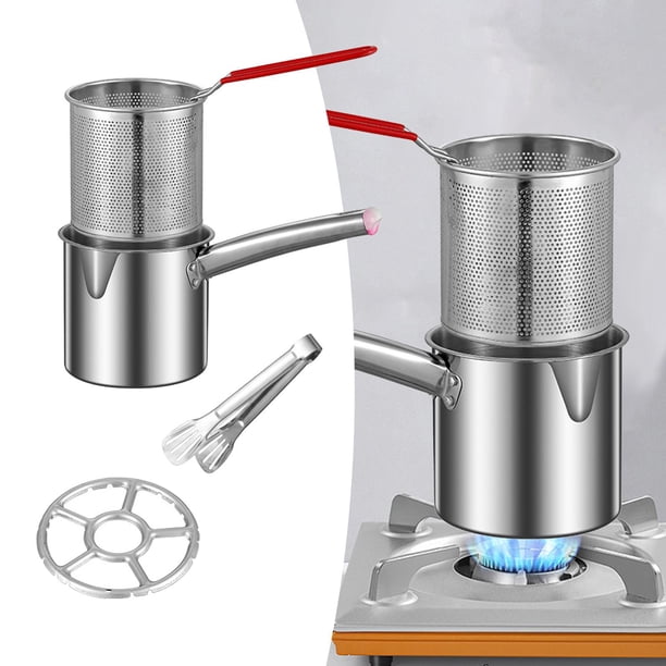 Olla para freír, sartén, utensilios de cocina portátiles con cesta, freidora de aceite, olla pequeña para cocinar en restaurante cesta con clip1.2L