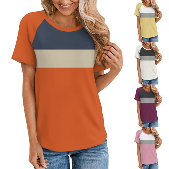 Women's Relaxed Fit Round Neck Short Sleeve T-Shirt Comfy Breathable Soft Tee Casual Everyday Wear | CSEONE,Orange L
