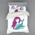 thumbnail image 1 of Ambesonne Retro Bedding Set 4 Pcs, Teen Girl with a Whale, Queen, Turquoise Magenta, 1 of 3