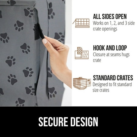 GORILLA GRIP Dog Crate Cover, Fits 24 Indoor Kennel Cage, Breathable Mesh Windows, Gray Paw