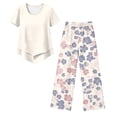 thumbnail image 4 of Summer Outfits Two Piece Sets for Women Capri Set Casual Summer Wide Leg Crop Pants and Top Matching Suits Beige L, 4 of 5