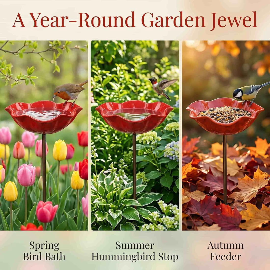 2026 New Metal Flower Garden Stakes Bird Bath, Handmade Mini Birdbath Flower Stake, Butterfly Bee Bath Bowl for Outdoor Lawn Yard Decor (Blue+Blue)