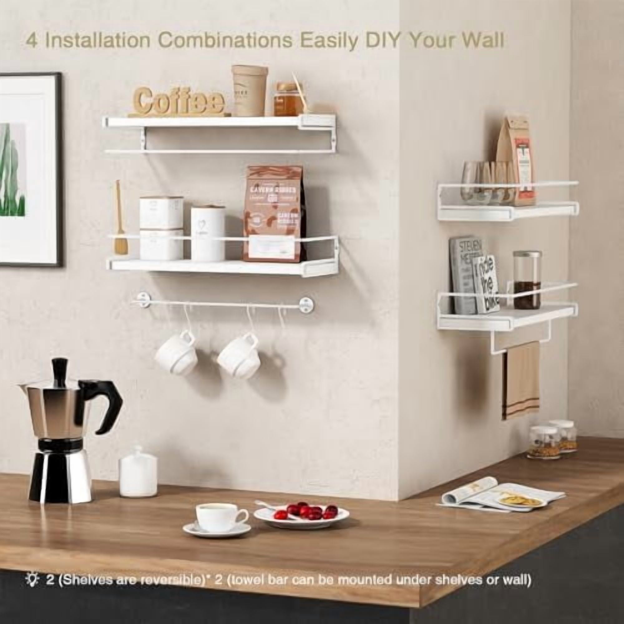 Bathroom Shelves for Wall Set of 2, White Nursery Floating Book Shelves for Kids Room, Small Wall Mount Bookshelf and Toy Storage Organizer for Baby Toddlers Teens Boys Girls Bedroom