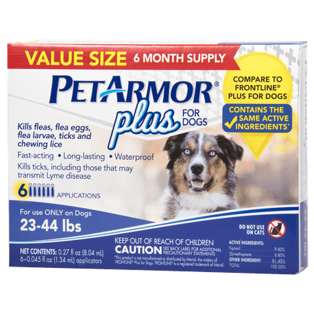 PetArmor Plus Flea & Tick Prevention for Medium Dogs with Fipronil (23 to 44 Pounds), 6 Monthly Treatments