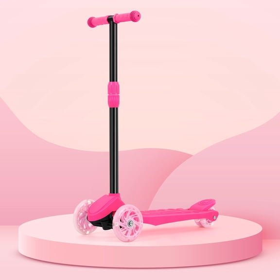 Kids Scooter Light Up 3-Wheel Adjustable Height T-bar Glider For Toddler Kids