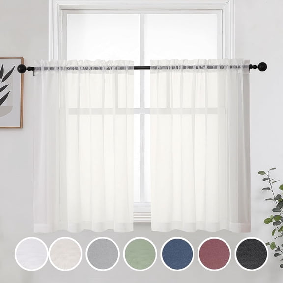 AUQ Short Sheer Curtains 36In 2 Panels Set-Kitchen Tiers Valances Curtains Light Filter Rod Pocket Voile Cafe Curtains for Kitchen Bathroom Small Half Window,42In Wx36In L,Ivory
