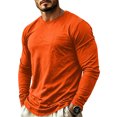 thumbnail image 2 of Domuza Mens Long Sleeve Shirt with Pocket Crew Neck Shirts Casual Solid Lightweight Basic T-Shirt Saffron L, 2 of 6