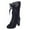 Black, variant on Womens Sweet Bownot Boots Heels Lace up Victorian Boots Cute Mid Calf Boots