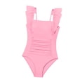 thumbnail image 7 of Cowsor 5-15 Years Girls Solid Color One Piece Swimsuit Ruffle Trim Waist Defined Bathing Suit Modest Swimwear for Summer Beach Pool Hot Spring, 7 of 7