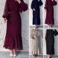 thumbnail image 2 of Quixlent Women Evening Dress Pleated A-line Long Lantern Sleeves Pleated See-through Mesh Stand Collar Tight Waist Ruffle Patchwork Maxi Dress, 2 of 8
