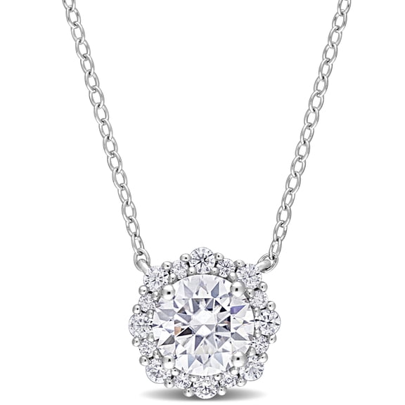 Everly Women's 1 1/2ct DEW Created Moissanite Sterling Silver Halo Necklace