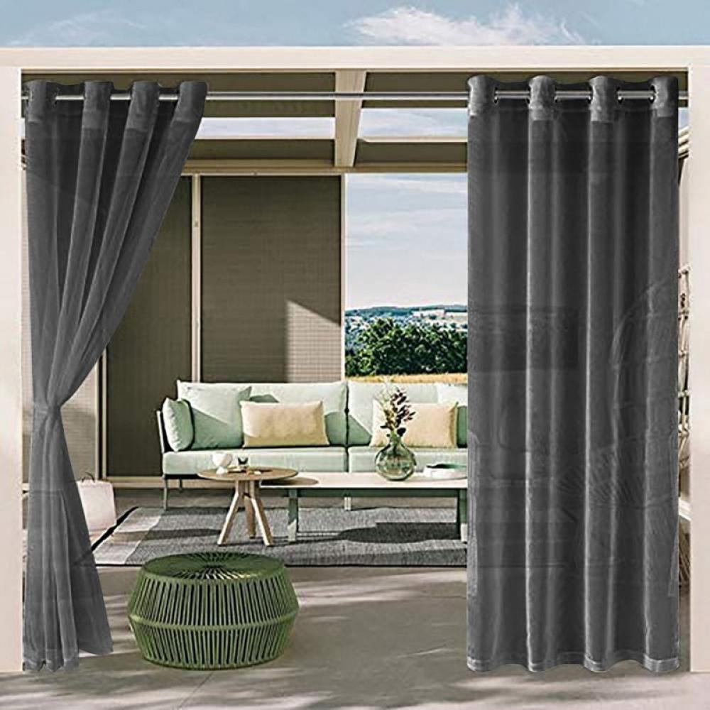Outdoor Decor Coastal Stripe Woven Outdoor Curtain with Tab Top Black 84" 
