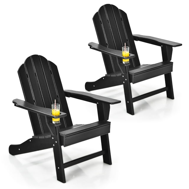 Costway Lot de 2 Chaises Adirondack de Patio Résistantes aux Intempéries pour Jardin et Terrasse avec Porte-Gobelet Noir