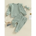 thumbnail image 2 of Bagilaanoe Toddler Baby Girl Long Pants Set Long Sleeve Sweatshirt Pullover Tops + Sweatpants + Headband 6M 12M 18M 24M 3T Kids Casual Sweatsuits, 2 of 8