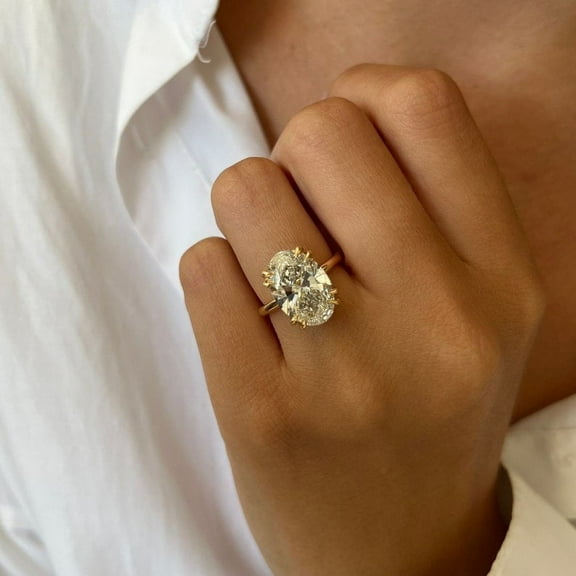 SOLITAIRE JEWELS 5 Ct Oval Moissanite Diamond Solitaire Double Claw Prong Engagement Ring 10K Yellow Gold