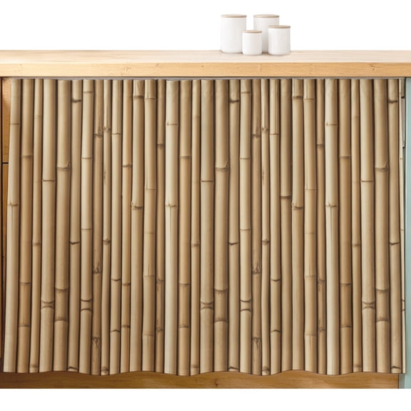 Yellow Bamboos Cabinet Curtains Natural Vintage Bamboos Tree Plant Image Sink Skirt Privacy Short Cabinet Curtain for Kitchen Bathroom Self Adhesive Waterproof Under Sink Curtain 11" W x 13" L