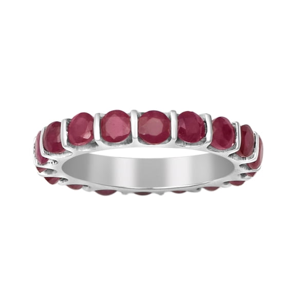 3MM Round Shape Ruby 925 Sterling Silver Full Eternity Stackable Women Valentines Day Gifts Ring