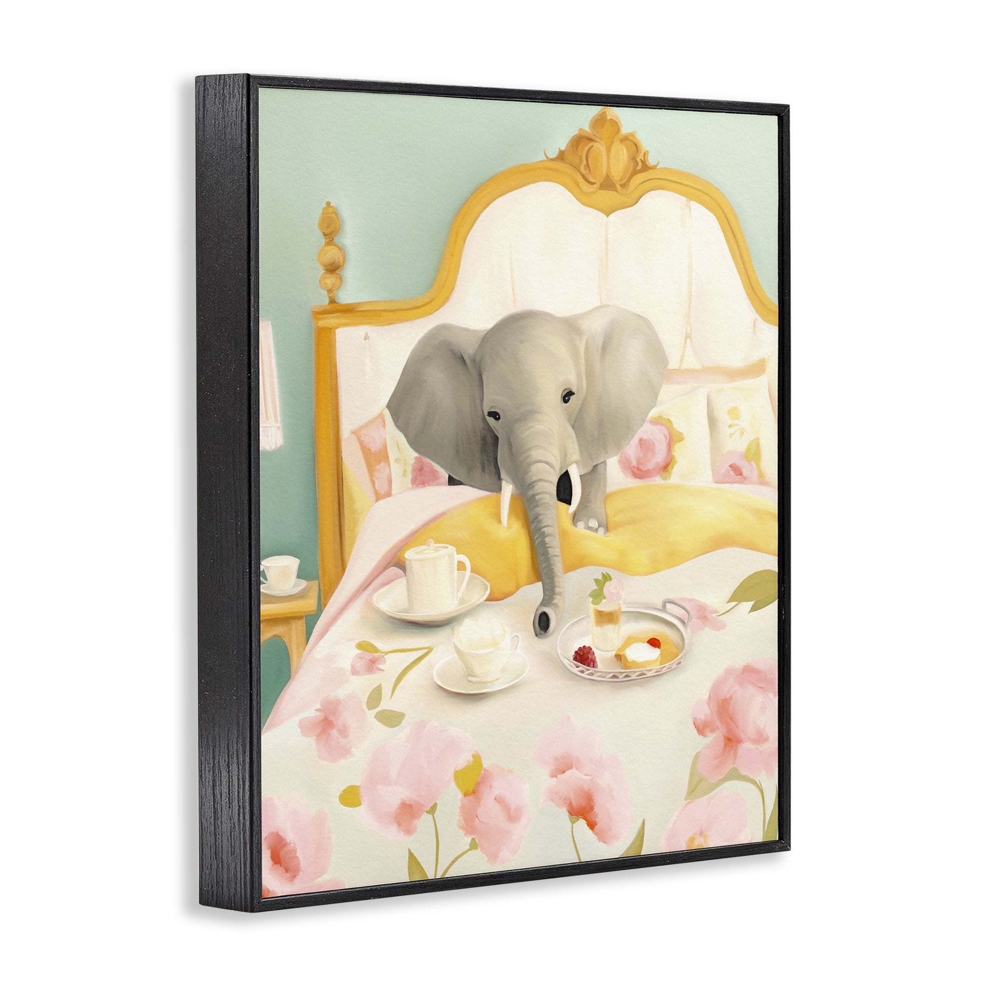 Breakfast in Bed Elephant Black Framed Giclee Art, design by Leah Straatsma