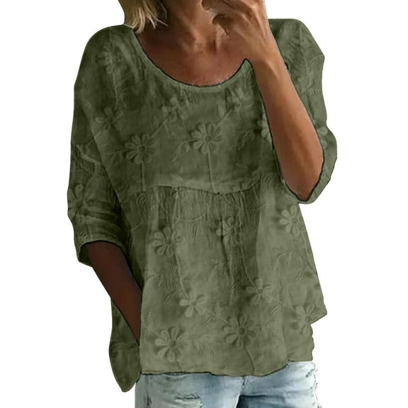 Womens Tshirts Casual Print Half Round Neck Shirt 3/4 Loose Large Size Summer Short Sleeve Tops for Women Blackish Green XXXL