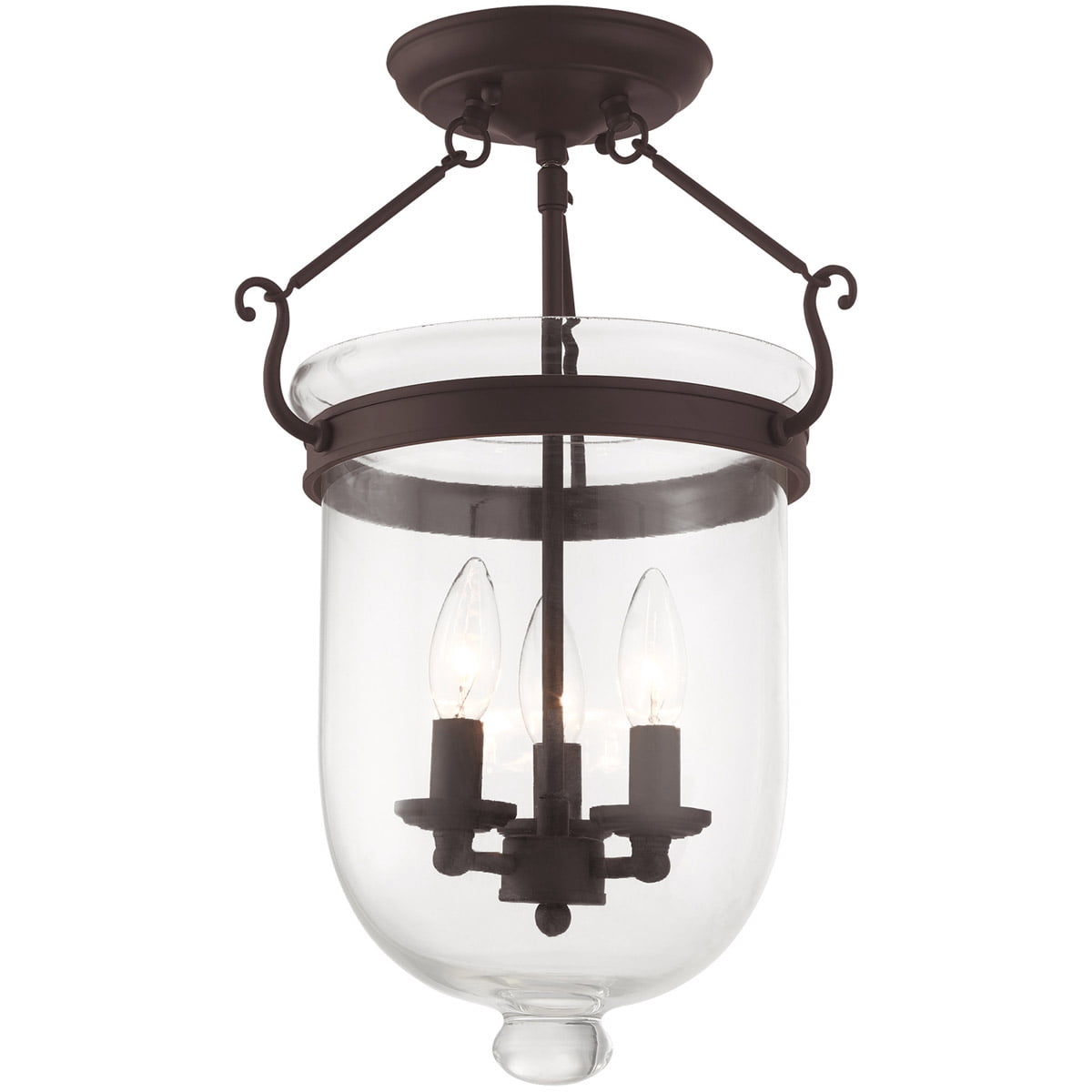 3 Light Bronze Ceiling Light fixture with Clear Glass Shade