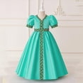 thumbnail image 3 of Bwiyojiz Tailles Mode 110-140 Robe en Coton pour Filles Musulmanes Princesse Banquet Manches Courtes Soirée Exquise Brodée Performance Longue Col en V, Vert, 3 of 9