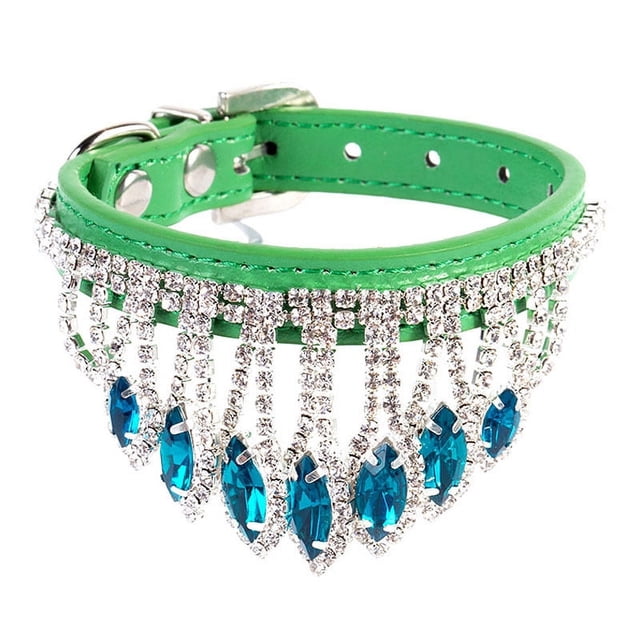 Collar para perro con diamantes de imitación brillantes, suave y ajustable, de piel sintética, con colgante de diamantes de cristal, collar para cachorros y gatos pequeños