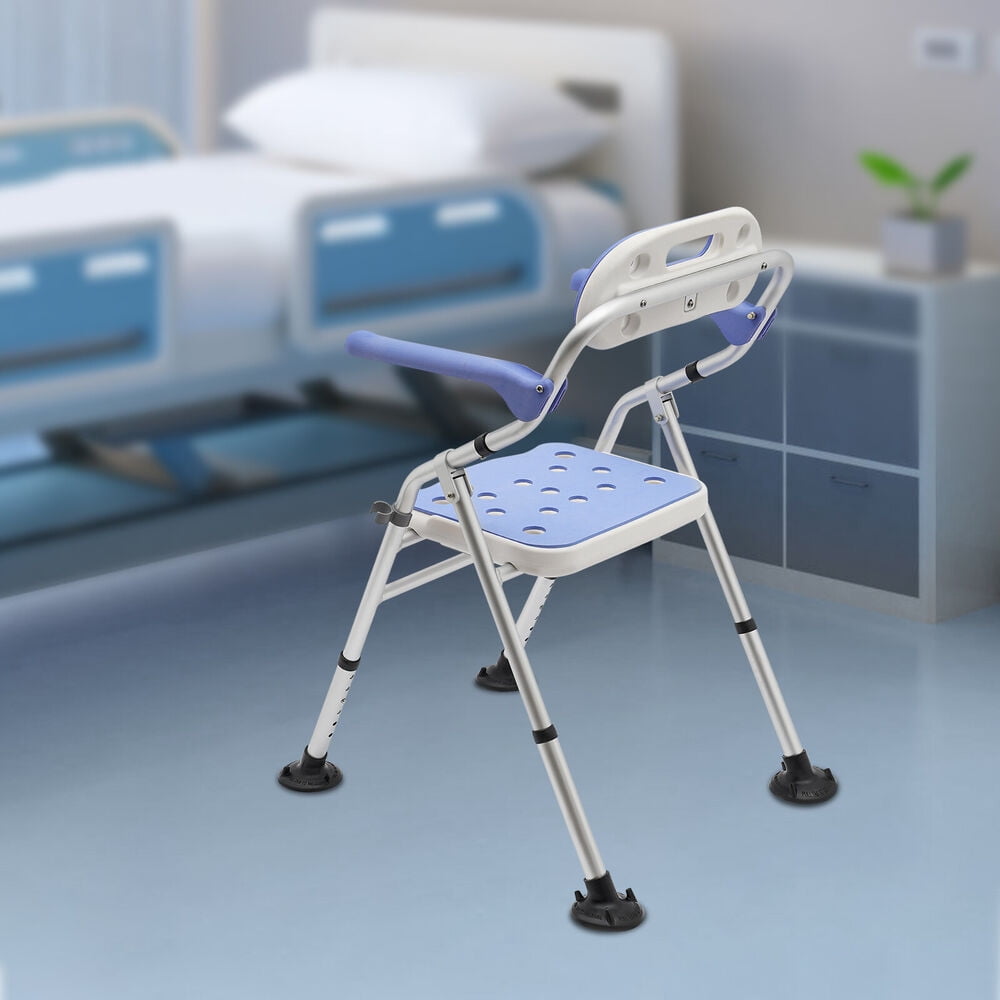 330lbs Folding Shower Chair Aluminum Alloy Adjustable Bath Seat with Back & Arms