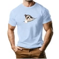 thumbnail image 2 of Zylanna Men's T-Shirts Tee, Summer Crew Neck Cat Print Short Sleeve Casual Tops for Men Light Blue, 2 of 5