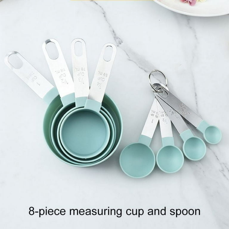 Moocorvic 8 Piece Measuring Cups and Spoons Set Tablespoon Measure Spoon with Plastic Head, Stackable Stainless Steel Handle Accurate Tablespoon for