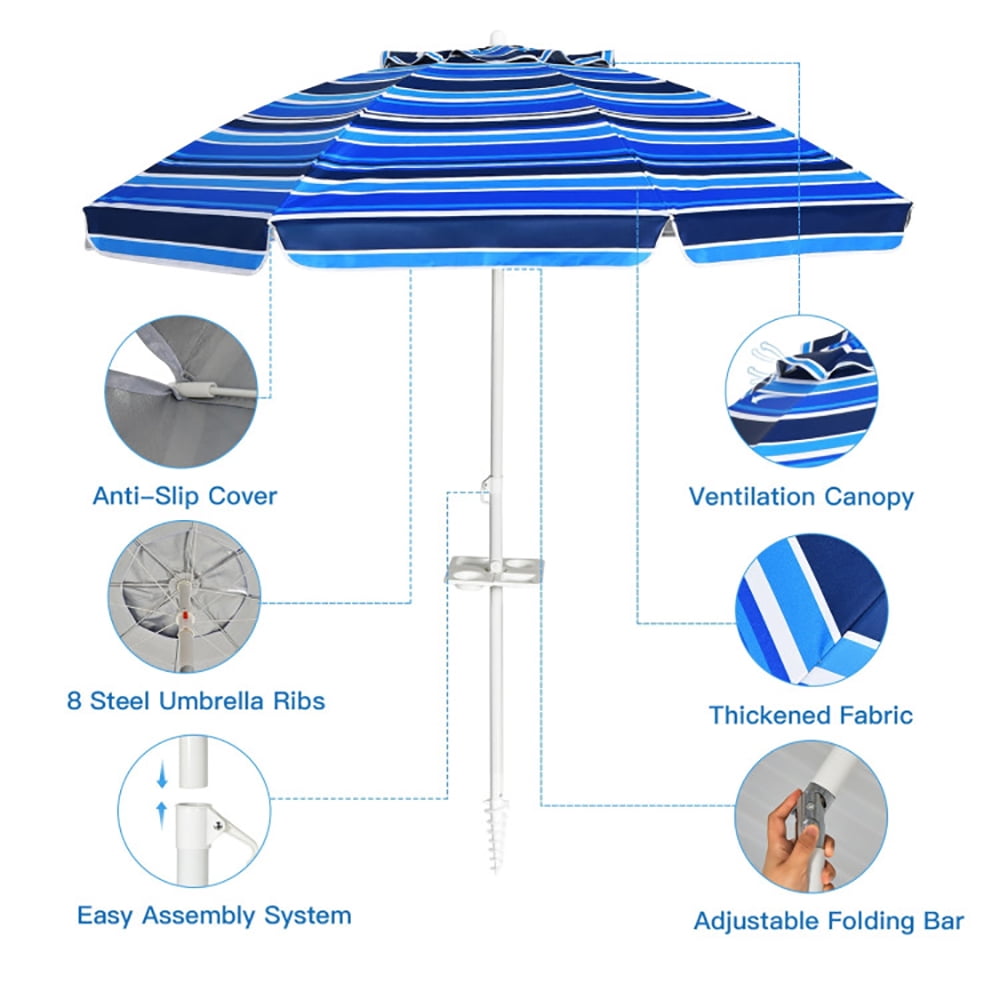 Aimee Lii 7.2 Feet Portable Outdoor Beach Umbrella with Sand Anchor and Tilt Mechanism, Sunbrella Patio Umbrellas, Navy Aimee Lii 7.2 Feet Portable Outdoor Beach Umbrella with Sand Anchor and Tilt Mechanism, Sunbrella Patio Umbrellas, Navy