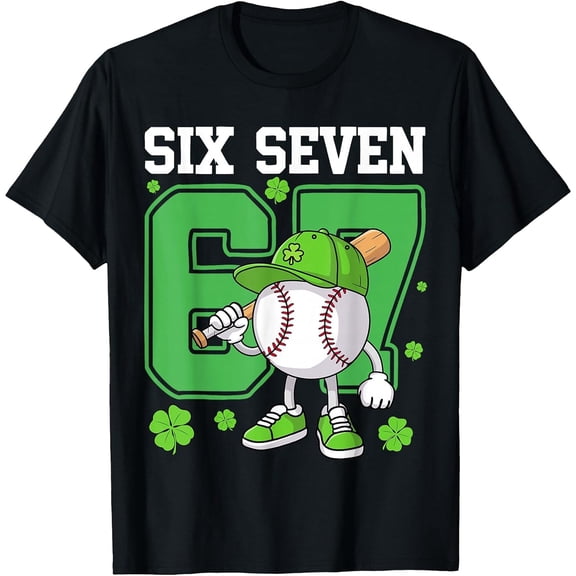 Boys St Patricks Day 67 Six Seven Baseball Ice Cream Drip T-Shirt, T-Shirt for Kids Youth, 180gsm, 100% Cotton