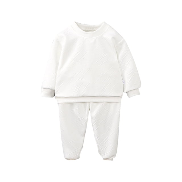 Ensemble de Survêtement pour Petites Filles 2 Pcs Taille 7-8 Col Rond en Tricot Pantalon Automne Coton Ensemble de Jogging 6-7 Ans, Blanc
