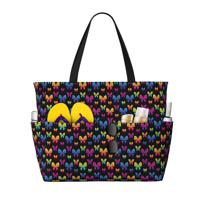 Easygdp Rainbow Butterfly Bolsa de Viaje de Playa de Gran Capacidad, Bolsa Tote Perfecta para la Playa, Escapadas de Fin de Semana y Viajes
